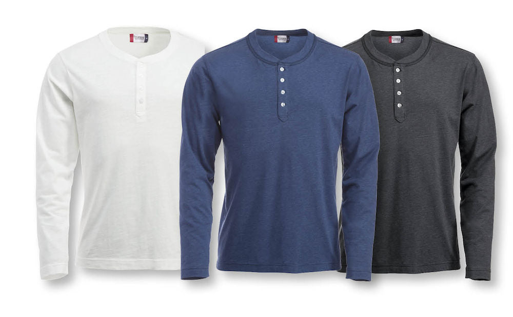 Clique Orlando Men's Henley Shirt | Soft Long Sleeve Top | Regular Fit | 3 Colours | S-2XL