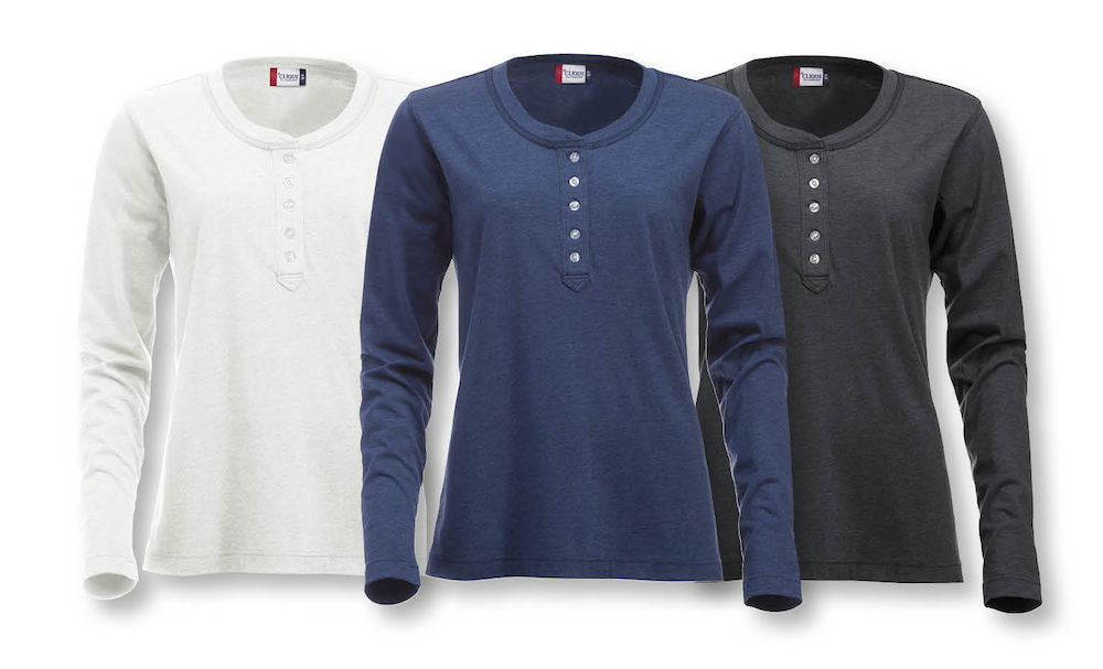 Clique Orlando Ladies Henley Shirt | Soft Long Sleeve Top | Regular Fit | 3 Colours | S-XL