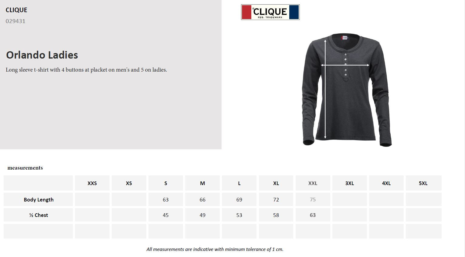 Clique Orlando Ladies Henley Shirt | Soft Long Sleeve Top | Regular Fit | 3 Colours | S-XL