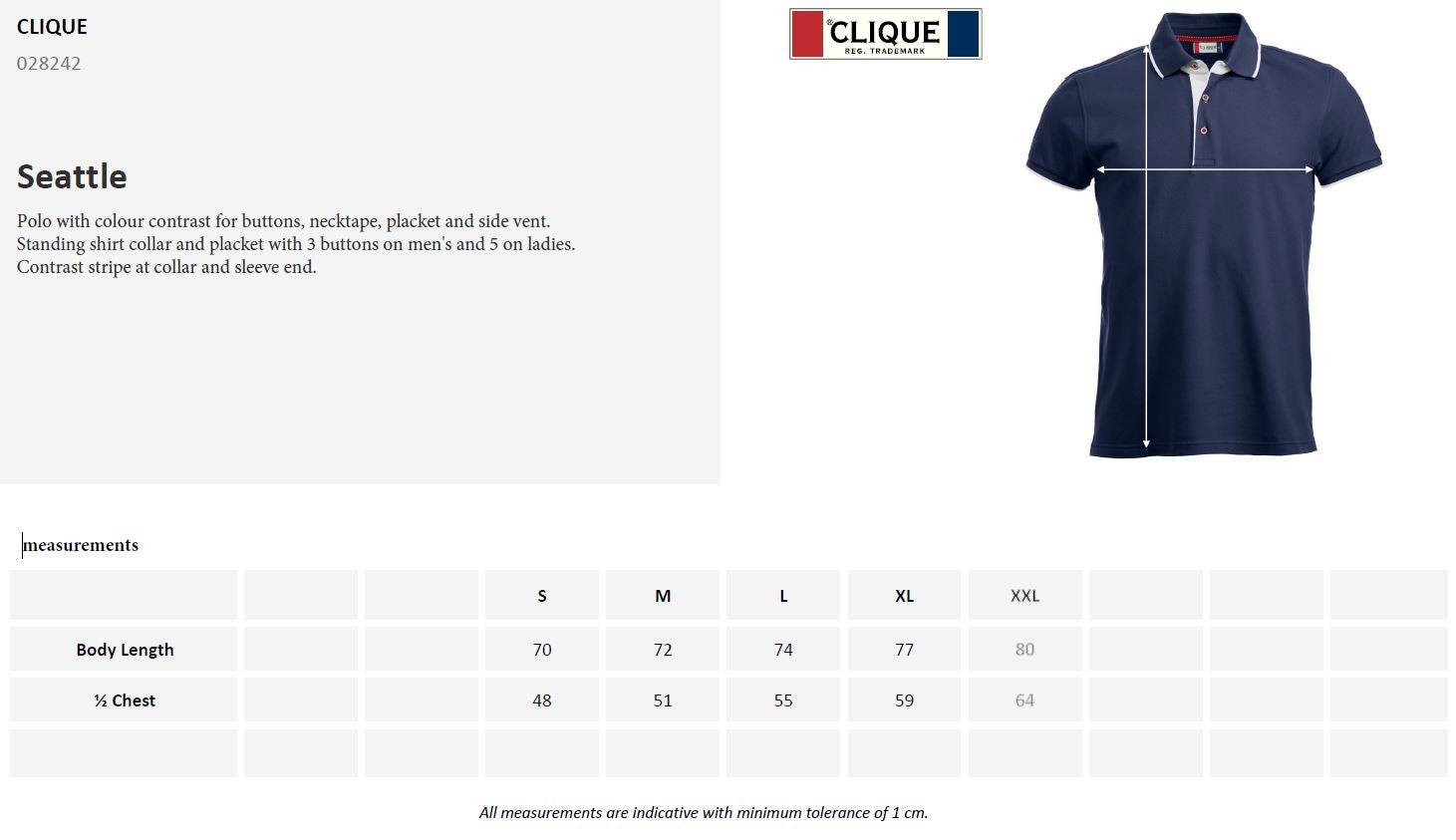 Clique Seattle Men's Polo Shirt | Contrast Details | Pure Cotton Polo | 2 Colours | S-2XL